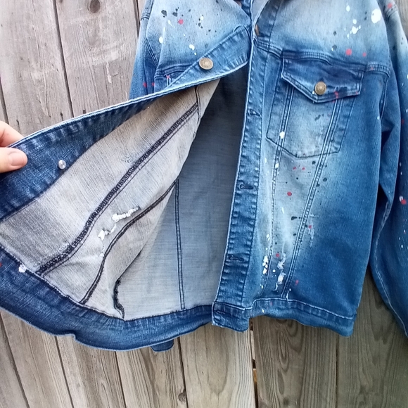 Maison Article Distressed Paint Splattered Unisex Denim Jean Jacket Size 1X - Picture 10 of 11